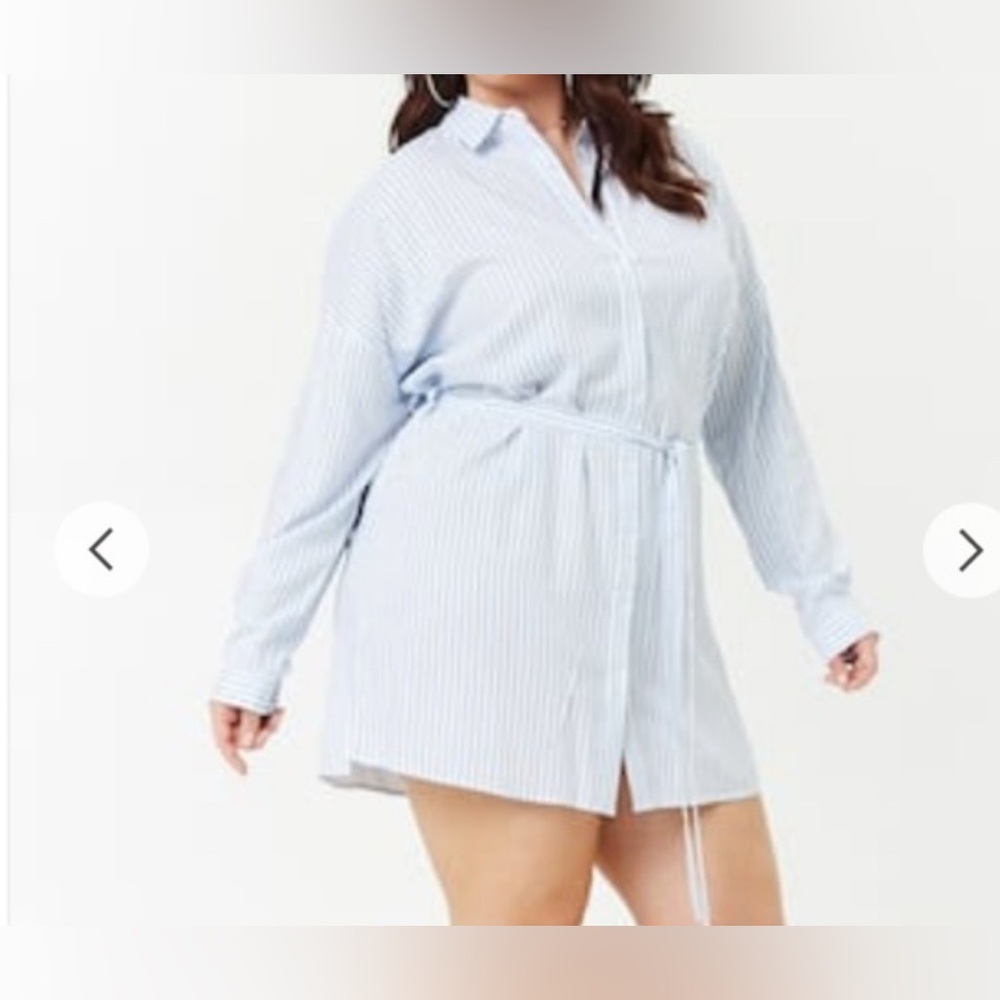 Plus Size Pinstriped Shirt Dress